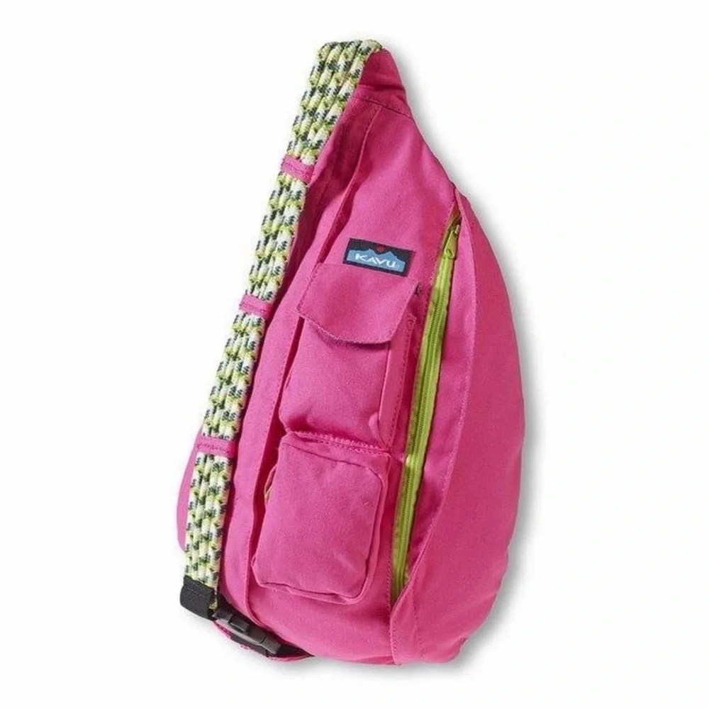 KAVU Rope Sling Backpack Bag in Pink and Green